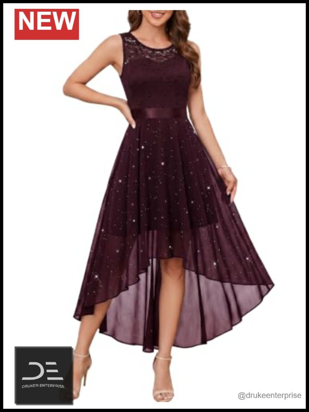 Sleeveless Lace Chiffon Hi-Lo Cocktail Formal Prom Homecoming Dress